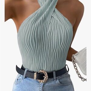 Amazon Essentials Pleated Halter Top - baby Blue